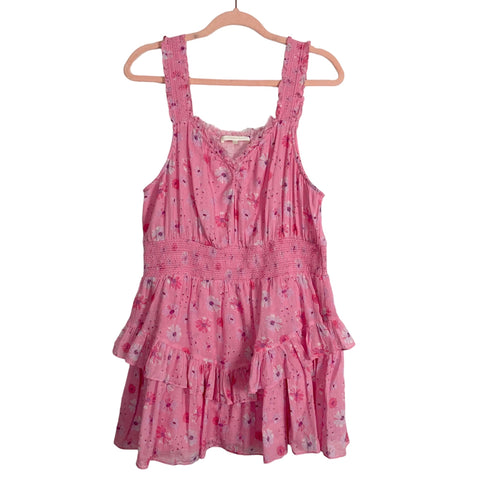 Love Shack Fancy Pink Floral Smocked Ruffle Mini Dress- Size XL