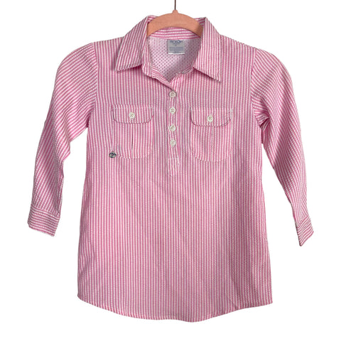 Prodoh Pink Seersucker Roll Tab Sleeve with Vented Back Fishing Shirt Dress- Size 4T