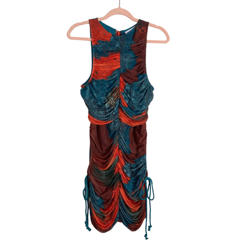 Andrea Iyamah Multi Color Kasi Mesh Cinched Side Tie Cutouts Mini Dress NWT- Size 12