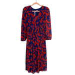 Grace Karin Navy with Red Floral Print V-Neck Dress NWT- Size S