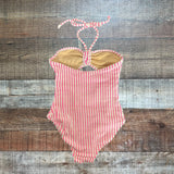 Shade Critters White Terry with Pink Stripes Halter Tie and Front Cut Out Swimsuit- Size 7Y (we have matching swimsuit)