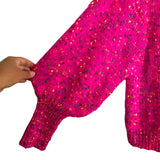 Main Strip Hot Pink Speckled Balloon Sleeve Sweater NWT- Size S