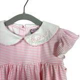 The Smocking Place Pink and White Striped Embroidered Harper Dress- Size 3T