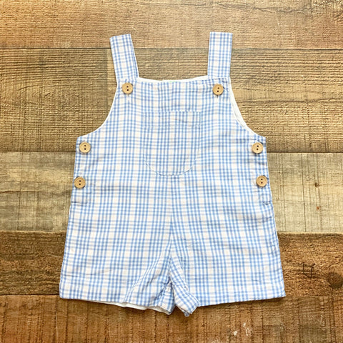 Grace & James Blue Plaid Short Overalls- Size 6M