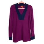Tory Burch Wine and Navy V-Neck 100% Cashmere Sweater- Size M