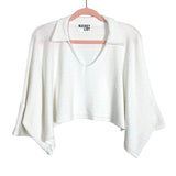 Bucket List White Ribbed Collared Cropped Top- Size S