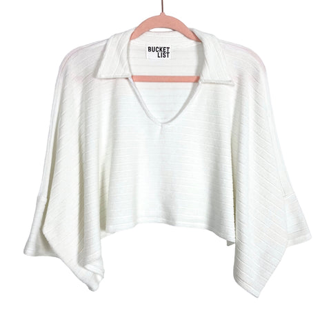 Bucket List White Ribbed Collared Cropped Top- Size S