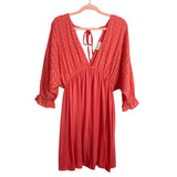 Ninexis Coral Eyelet Deep V with Back Tie Dress- Size XL