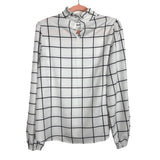 No Brand White/Black Mock Neck Blouse - Size M (See Notes)