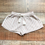 Rylee + Cru Cream/Rust Striped Drawstring Shorts- Size 4-5Y