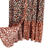 Zara Brick/Black/Pink/Cream Floral Print Ruffle Shirt Dress-Size XS