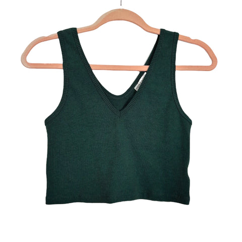Dress Forum Forest Green Ribbed Crop Tank Top - Size M