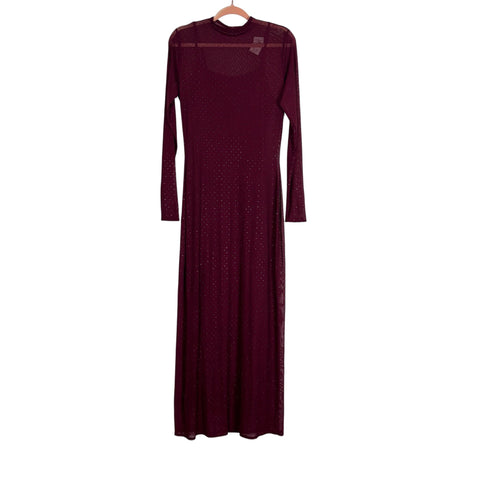 Abercrombie & Fitch Burgundy Studded Sheer Overlay Dress NWT - Size MT