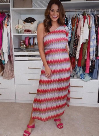 Show Me Your Mumu Chevron One Shoulder Side Slit Dress- Size S