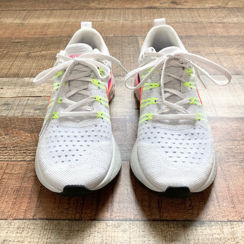 Pre-Owned Nike React White and Neon Infinity Flyknit Sneakers- Size 8 (see notes)