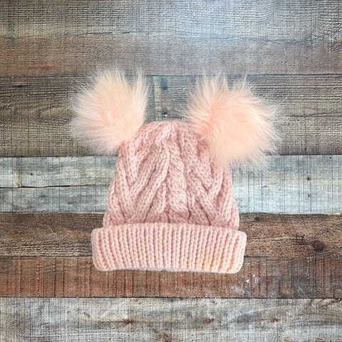 No Brand Light Pink Double Pom Kids Hat