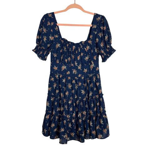 Trixxi Navy Blue Floral Print Dress - Size M