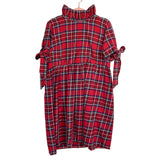 Elizabeth Wilson Red Plaid Tie Sleeve Ruffle Collar Dress- Size XL