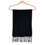 No Brand Black 100% Linen Tassel Fringe Scarf