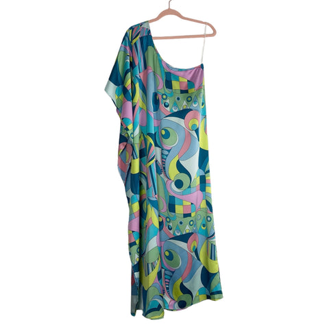 Show Me Your Mumu Multi Color Satin One Shoulder Tropez Maxi Dress- Size L (see notes, sold out online)