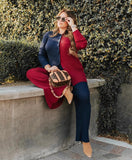 STAUD Navy and Berry Ribbed Wide Leg Pants- Size XL (we have matching top)