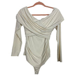 Abercrombie & Fitch Off White Ruched Off the Shoulder Thong Bodysuit- Size L (see notes)