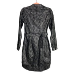 White House Black Market Black/Silver Metallic Snakeskin Print Belted Snap Up Shirt Dress- Size 2