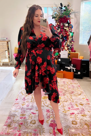 Rachel Parcell Black Floral Hi/Low Wrap Dress- Size XL (sold out online)