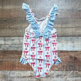 The Smocked Flamingo Red White and Blue Hats and Bows One Piece- Size 4T