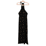 Stone_Cold_Fox Black with Tan Printed Silk Racerback Dress with Front Slits- Size 1 (see notes)