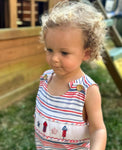 The Smocked Flamingo Red White and Blue Smocked Fireworks Jon Jon- Size 18M (see notes)