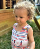 The Smocked Flamingo Red White and Blue Smocked Fireworks Jon Jon- Size 18M (see notes)