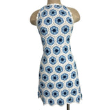 Show Me Your Mumu Cream and Blue Crochet Lined Back Tie Halter Mini Dress- Size M