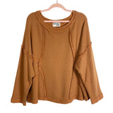 Bucket List Camel Textured Boat Neck Sweatshirt- Size L
