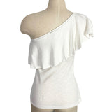 Grey State Ivory Ribbed One Shoulder Ruffle Top- Size ~XS (see notes)
