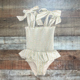 Cecil And Lou White Floral Print Smocked Swimsuit - Size 2T