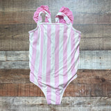 The Beaufort Bonnet Company White and Pink Striped One Piece- Size 4T