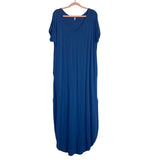 Pink Blush Blue V-Neck Round Hem Side Slits Dress- Size M