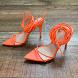 Elisabet Lang Neon Orange Strappy Lace Up Pointed Toe Heel Sandals- Size 7 (see notes)