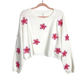 Altar'd State Revival White with Pink Flower Stitch Lounge Sweater- Size M (sold out online, we have matching shorts)