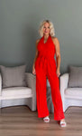 Sofia Jeans By Sofia Vergara Padded Halter Tie Belted Jumpsuit- Size XS (sold out online)