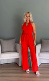 Sofia Jeans By Sofia Vergara Padded Halter Tie Belted Jumpsuit- Size XS (sold out online)