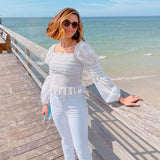 Do + Be White Smocked Ruffle Top- Size S (see notes)