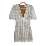 ELLIATT White Nude Lined V-Neck Lace Puff Sleeve Dress- Size S