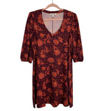 The Pioneer Woman Maroon with Orange/Fuchsia Floral Print V-Neck Dress- Size L