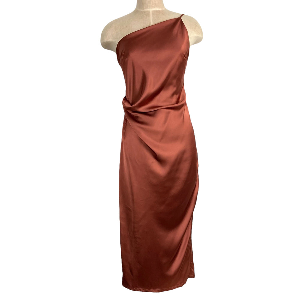 Petal + Pup Rust Satin One Shoulder with Back Slit Luella Midi Dress- – The  Saved Collection