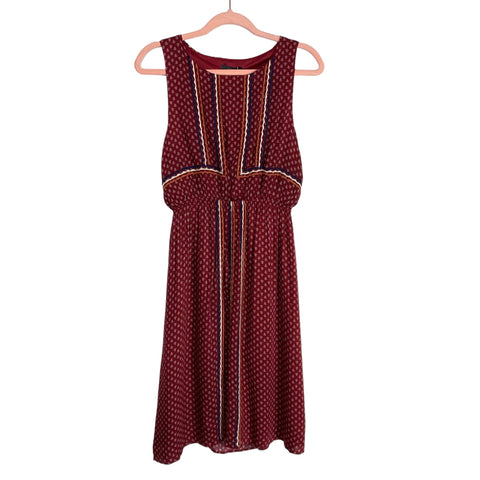 THML Burgundy Printed Embroidered Back Cutout Dress NWT- Size S
