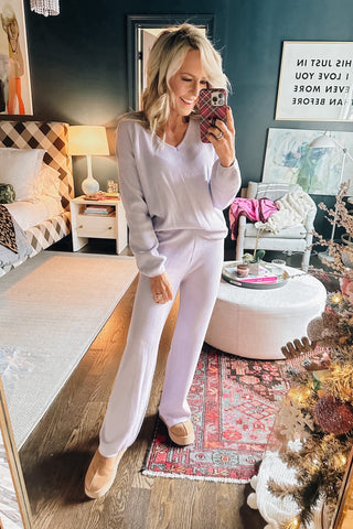 Anrabess Lilac Ribbed Knit Pants Set- Size S (sold as a set)