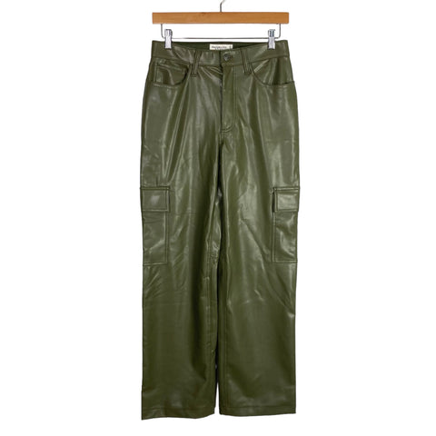 Abercrombie & Fitch Olive Faux Leather 90's Relaxed High Rise Pants NWT- Size 27/4 (Inseam 30”)