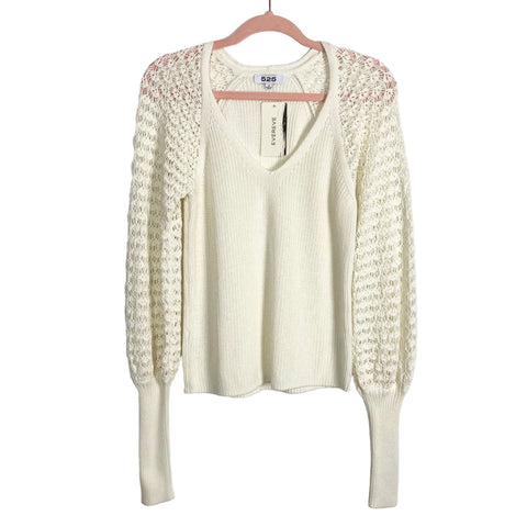 525 (Evereve) Ivory with Open Knit Sleeves Sweater NWT- Size S